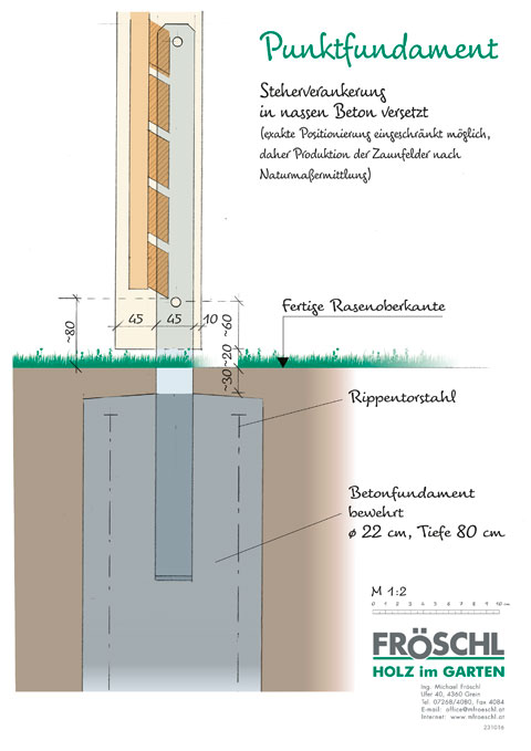 Systemskizze Steherverankerung in nassen Beton