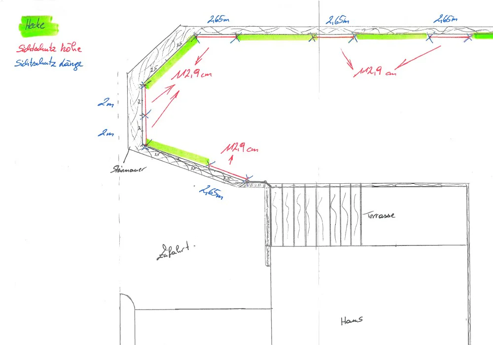 Grundrissskizze für Sichtschutz