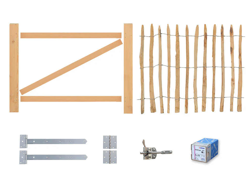 Türrahmen in überlangen Einzelteilen, Belag lose, Scharniere, Klappriegel, alle Schrauben