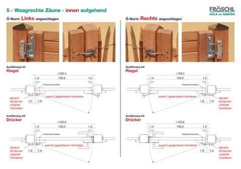 5 - Waagrechtzäune - innen aufgehend - verstellbare Scharniere