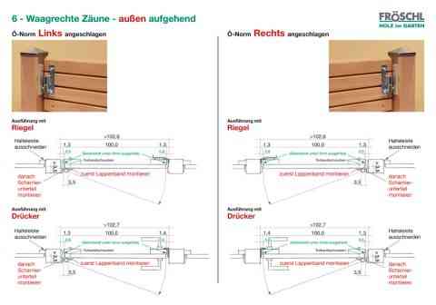 6 - Waagrechtzäune - außen aufgehend - verstellbare Scharniere